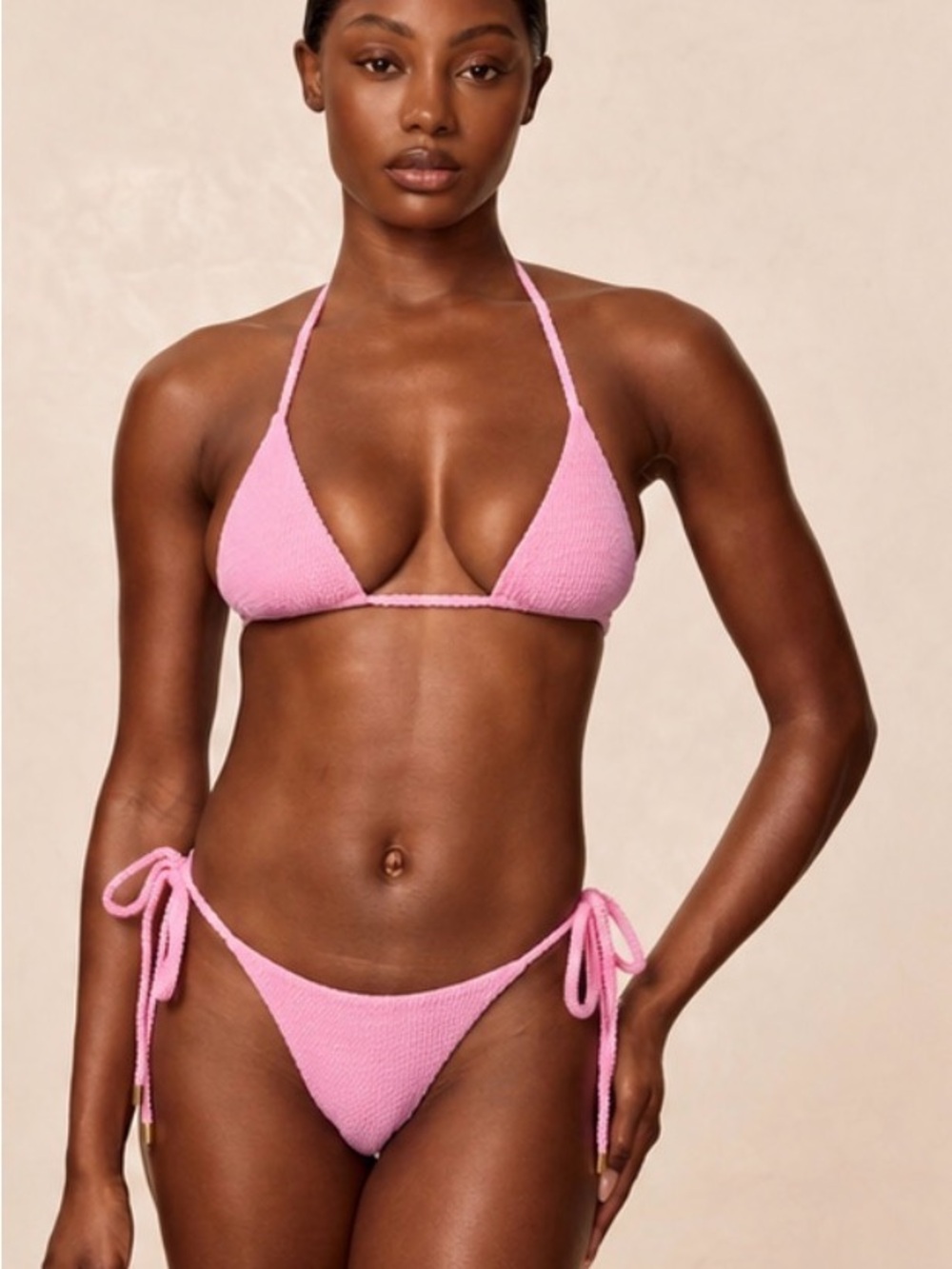 Monday Swimwear Pink Textured Triangle Tie Bikini